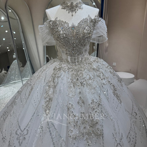Dw0239 Stunning Off Shoulder Puff Collar <b>Silver</b> Baroque Sequin Embroidery Sparkle White Ball Gown <b>Wedding</b> <b>Dress</b> Jancember - Product Image 3