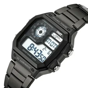 Roestvrijstalen Mode Casual Heren Elektronisch Horloge Sport Ademend Horloge Analoog Digitaal Horloge