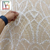 Tissu de dentelle africaine écologique pour la mode, dentelle perlée pour mariée, tissu à sequins, dentelle en maille, tissu perlé pour robes de soirée de luxe