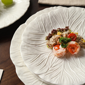Assiettes en céramique créatives avec motifs de choux, assiettes de style occidental en forme de fleurs, assiettes à dessert et assiettes plates de luxe léger - Product Image 4