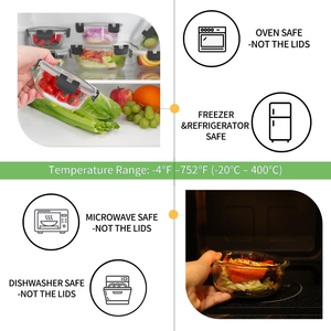 3 Pcs 800ml Square Glass Food Containers, Airtight Snap Lids BPA-Free Meal Prep <b>Storage</b> for Microwave Fridge Dishwasher Safe - Product Image 2