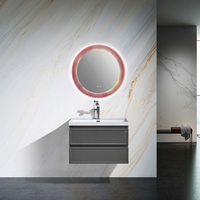 Meuble-lavabo mural en alliage d'aluminium avec vasque en marbre et miroir LED, meuble-lavabo flottant pour petite salle de bain