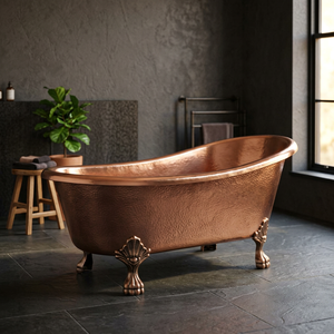 Baignoire ovale autoportante de luxe en cuivre à pieds de chaise, marron, pour villas, salles de bain d'hôtels - Indian Home Crafts - Product Image 1