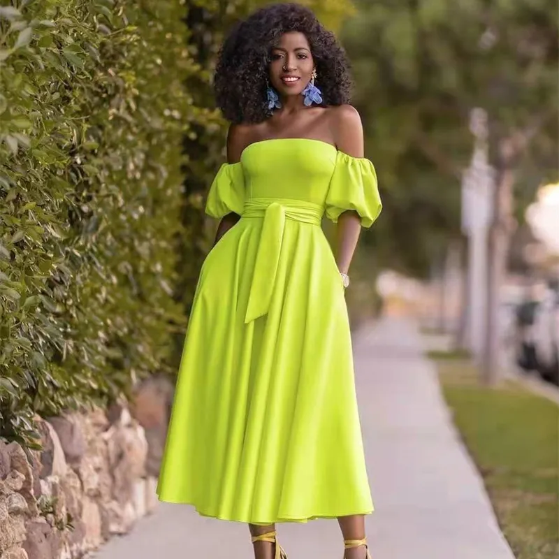فستان نسائي جديد مخصص من أفريقيا بكتف واحد مثير بقصة ضيقة فستان أخضر مكشوف الكتفين