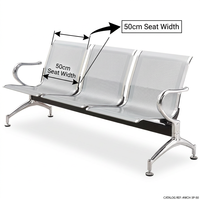 Chaise de salle d'attente 3 places en acier chromé avec dossier perforé, en acier laminé à froid, pour aéroport, clinique, hall, vente en gros