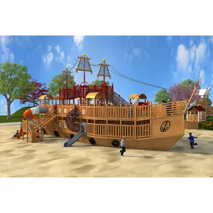 Nuevo comercial de la serie de los niños al aire libre de madera en forma de barco Patio de diapositivas de plástico