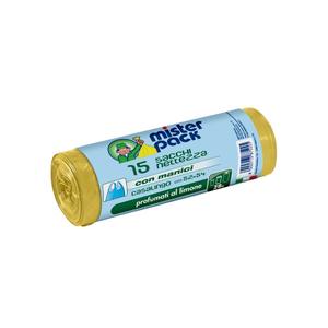 LOT DE 15 SACS À DÉCHETS MISTERPACK JAUNES AVEC PARFUM CITRON 52X54CM 28LT - Product Image 1