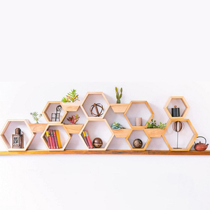 Soporte de Pared Decorativo de Madera con Diseño de Panal de Abeja, Estantes Flotantes Hexagonales <span class=keywords><strong>para</strong></span> Decoración del Hogar - Product Image 2