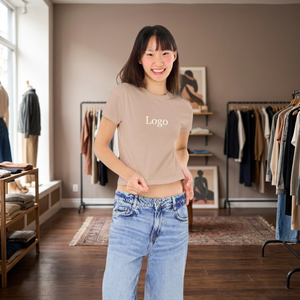 เสื้อยืดซิลค์สกรีน 210 กรัม ผ้าคอตตอน 40 คอมบ์ ทรงสลิมฟิตสำหรับผู้หญิง แบบครอปท็อป - Product Image 2