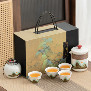Porzellan Kung Fu Tee <span class=keywords><strong>Set</strong></span> von 6 Keramik Tassen Topf und Glas Neujahrs geschenk Teekanne Tragbare Reise Quick Cup Tee <span class=keywords><strong>Set</strong></span> - Product Image 2