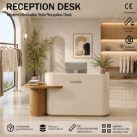 Nouveau comptoir de réception moderne et compact, orienté vers l'avant, personnalisable pour salon de beauté, bureau, hôpital, hôtel, école