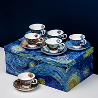 Vang Gogh Peinture Fine Bone China 6 pcs Art Design Tasse à thé et soucoupe lot de 6