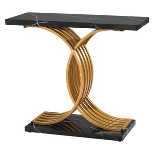 39 Black Modern <b>Console</b> <b>Table</b> Metal Legs <b>Narrow</b> Rectangle Wood Stand Easy Assembly Foyer Bedroom Living Home Furniture - Product Image 1