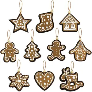 Wollfilz Weihnachts baums chmuck Set mit 10 Lebkuchen Schneeflocke Star Heart House Filz Weihnachts dekoration Ornament