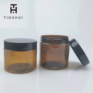 Wholesale Cosmetic Food Packaging 100ml 150ml 200ml 250ml 300ml Amber Black Pet Plastic Cosmetic Cream <b>Jar</b> with White Black Lid - Product Image 6