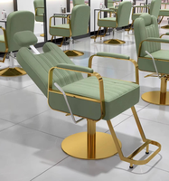 Fauteuil de Barbier Noir et Or Métallique pour Salon de Beauté, Nouveau Style, Chaise de Coiffure pour Femme, Vente Directe Usine, Réglable en Hauteur