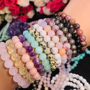 Gelang buatan tangan murah warna-warni 8mm gelang material berbeda Spiritual Amethyst Reiki untuk wanita