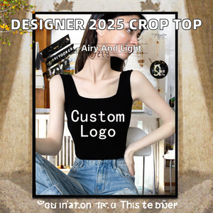 Women Knitted Square Collar Sleeveless <b>Tank</b> <b>Top</b> Casual Solid Color <b>Black</b> Crop <b>Top</b> - Product Image 2