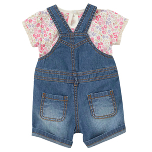 뜨거운 판매 2 피스 유기농 면 아기 소녀 세트 데님 스트랩 바지와 맞춤형 유행 티셔츠 - Product Image 3