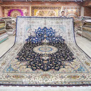 伊利 10'x14' 手结优雅波斯丝绸地毯为客厅手工地毯