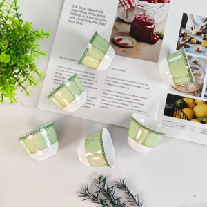 Classic Green Bone China 6-Piece Tea <b>Cups</b> Dishwasher Safe Gift Box Included European Hotel Home Gift - Product Image 6