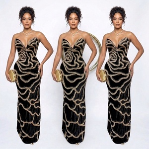 Abito da sera lungo da donna sexy con scollo a V senza spalline, per banchetti, feste, occasioni formali, abito da <span class=keywords><strong>hostess</strong></span> - Product Image 3