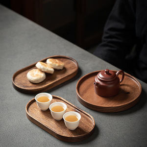 Bandeja de té ovalada de madera de nogal, bandeja de almacenamiento de madera maciza hecha a mano y barnizada para té y aperitivos - Product Image 2