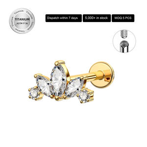 حلقة شفاه تيتانيوم توبوش F136 مقاس 16G على شكل نجمة مضيئة مرصعة بالزركون، حلق أذن للنساء والأطفال لثقب الجسم - Product Image 3