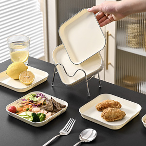 Ensemble d'assiettes carrées en plastique pour la maison, vaisselle résistante au micro-ondes pour le service alimentaire en hôtel, couleur unie QY231011 - Product Image 1