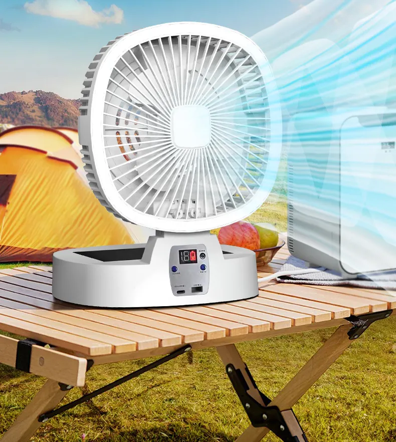 다기능 휴대용 LED 야간 조명 태양열 팬 패널 및 배터리이있는 실외 태양 광 선풍기