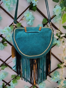 Bolso Bandolera Bohemio para Mujer, Forma de Media Luna, Bordado con Flecos, Patrón Geométrico, Cierre de Solapa, Bolso de Mano para Uso Diario, Bolsos de Moda - Product Image 2