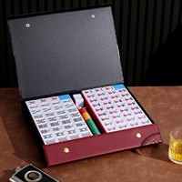 Mahjong transfrontalier : Boîte portable en cuir PU avec couvercle rabattable rouge, sac de rangement rétro haut de gamme pour la maison, Dragon Phénix