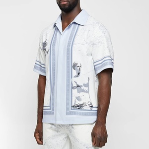 Chemise décontractée bleue à col campiste, coupe ample, pour vacances, personnalisable OEM - Product Image 2