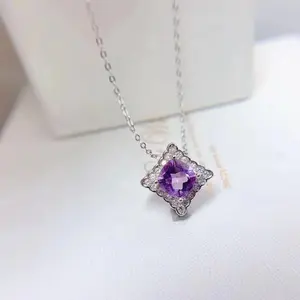 Hot Popular Wholesale 925 Sterling Silver Natural Amethyst Jewelry Chain Neckpiece Pendant Necklace Display