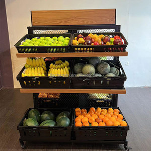 Estantes de Compras de Metal y Madera Resistentes de 3 Niveles, Exhibidores de Frutas y Verduras para Supermercados - Product Image 4