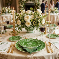 Service de table en porcelaine à motif naturel chic, vaisselle de luxe pour mariage, événements de jardin et traiteur, assiettes rondes de mariage