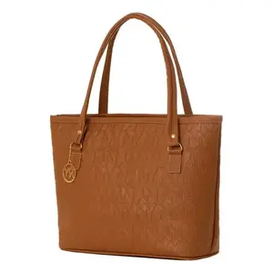 Sac fourre-tout pour femme Fana M3812 en cuir camel avec logo embossé, mode toutes saisons - Product Image 1