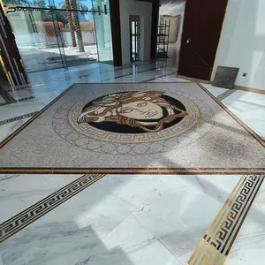 Hand Cutting Art Mosaic Greek Brown Carpets Pattern Design Custom Wall Murals Background Decor Luxury Villa Floor Stone Mosaic