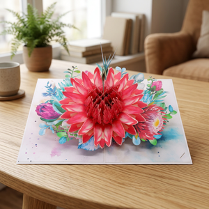 Haute Qualité Conception Personnalisée 3D Pop Carte Waratah Fleurs Colibri À La Main Vietnam Papier Artisanat Amour En Gros Impression Offset - Product Image 3