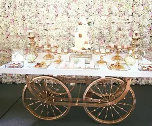 Carrito de dulces personalizado, carrito de postres y flores para Pastel de Bodas, decoración de flores de dulces, carrito de desierto de dulces blancos con ruedas