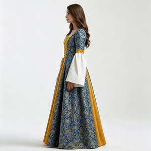 Abito <span class=keywords><strong>da</strong></span> Principessa Medievale Rinascimentale per Donna, Vestito Lungo Vittoriano Blu e Oro con Maniche a Campana, <span class=keywords><strong>Costume</strong></span> <span class=keywords><strong>da</strong></span> <span class=keywords><strong>Regina</strong></span> per Halloween - Product Image 2
