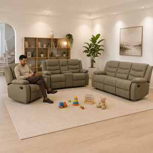 Ensemble de canapés inclinables en cuir synthétique 321 avec console de rangement et table rabattable pour la maison - Vente en gros directe usine - Product Image 1