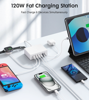 Chargeur mural de bureau 120W à 6 ports (3 USB-C et 3 USB-A) avec prises EU, UK, AU, JP, US pour iPhone 17/16/15/14/13 Pro - Vente en gros usine