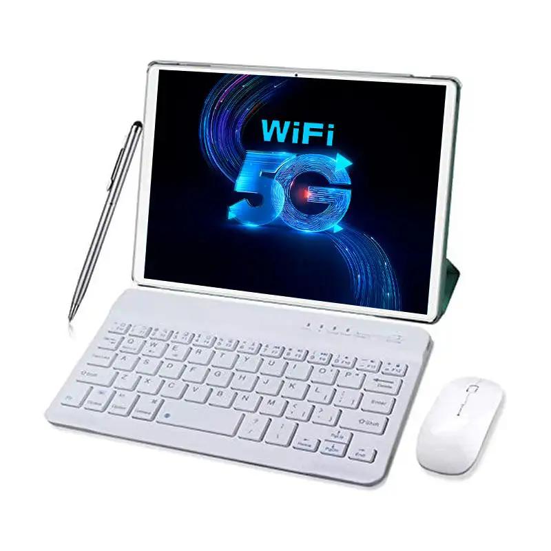 Tablette Android Tablette 10 pouces avec clavier souris 4 Go Ram 64 Go Rom/128 Go Android 10.0 Dual Sim 4g 8mp Caméra 8000mah Tablette P