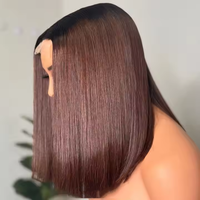 1B/coklat lurus pendek Bob mentah Remy Virgin kutikula rambut manusia selaras 4x4 transparan renda penutup Wig tanpa lem rambut manusia