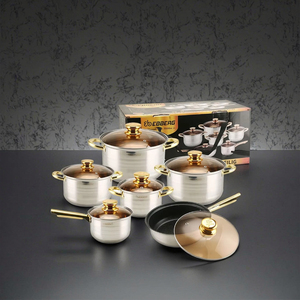 12 cái 5 lớp composite dưới thép không gỉ sọc vàng với nắp thủy tinh Nồi sữa nồi súp Nồi chiên không dính Bộ đồ nấu nướng - Product Image 3