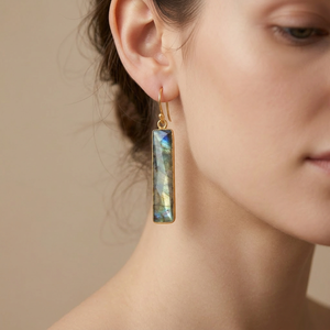 Labradorite Bar Drop <b>Earrings</b> 18k Gold Plated Bezel Set Brass Wholesale Jewelry Women Fashion Dangle <b>Earrings</b> Gift For Mom - Product Image 2