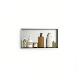 Niche de douche en acier inoxydable 25 x 13, montage mural, rectangulaire, nickel brossé, design minimaliste, accessoire de salle de bain - Product Image 1