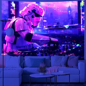 Bohème dessin animé personnage UV réactif Polyester tapisserie DJ musique Animal mur couverture Kawaii chambre décor à la maison décor de fête - Product Image 3