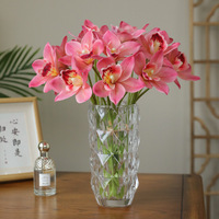 Bunga Anggrek Cymbidium Sutra Buatan 6 Cabang Warna Pink Putih untuk Dekorasi Dinding, Pernikahan, dan Pajangan Rumah
